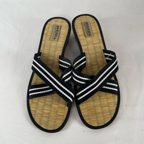 Sperry Criss Cross Low Wedge Sandal in Black‎ White Size 9 - Picture 4 of 7